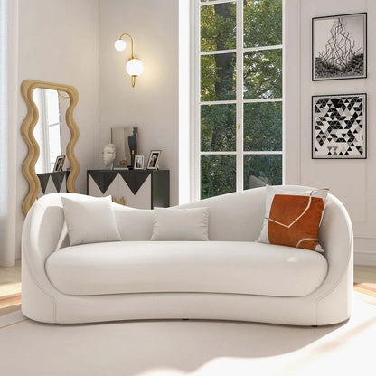 Luxury 2130mm Off White Velvet Upholstered Sofa 3-Seater Sofa Solid Wood Frame - 