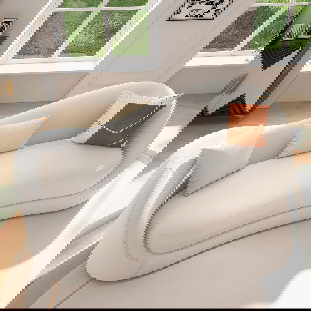 Luxury 2130mm Off White Velvet Upholstered Sofa 3-Seater Sofa Solid Wood Frame - 