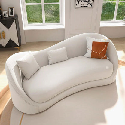 Luxury 2130mm Off White Velvet Upholstered Sofa 3-Seater Sofa Solid Wood Frame - 