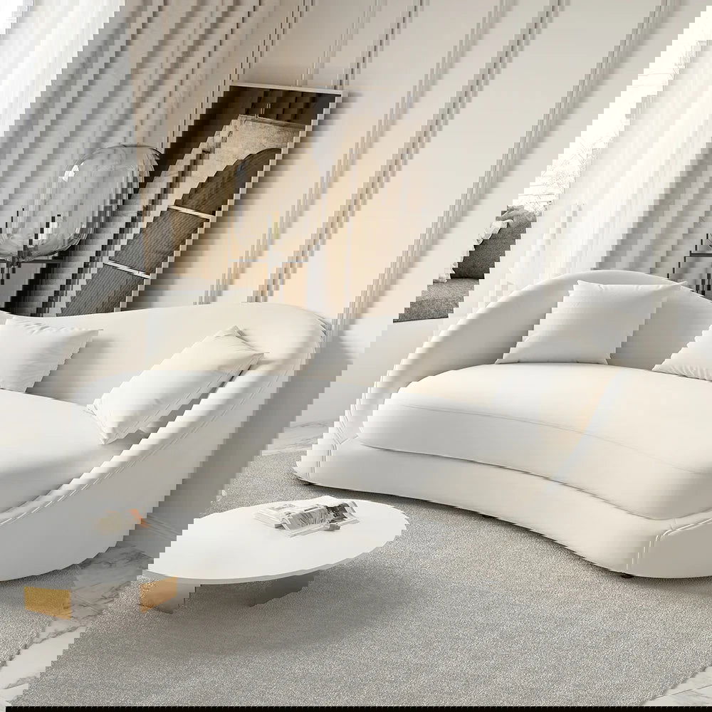 Luxury 2130mm Off White Velvet Upholstered Sofa 3-Seater Sofa Solid Wood Frame - 