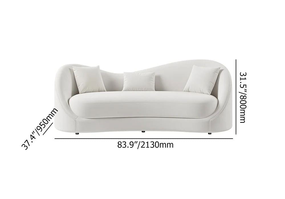 Luxury 2130mm Off White Velvet Upholstered Sofa 3-Seater Sofa Solid Wood Frame - 
