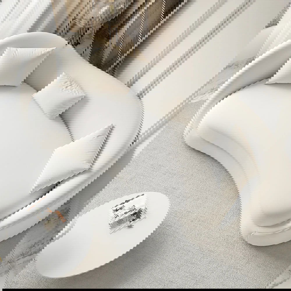 Luxury 2130mm Off White Velvet Upholstered Sofa 3-Seater Sofa Solid Wood Frame - 