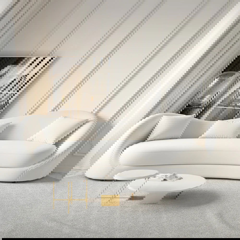 Luxury 2130mm Off White Velvet Upholstered Sofa 3-Seater Sofa Solid Wood Frame - Homary