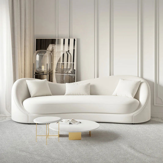 Luxury 2130mm Off White Velvet Upholstered Sofa 3-Seater Sofa Solid Wood Frame - Homary