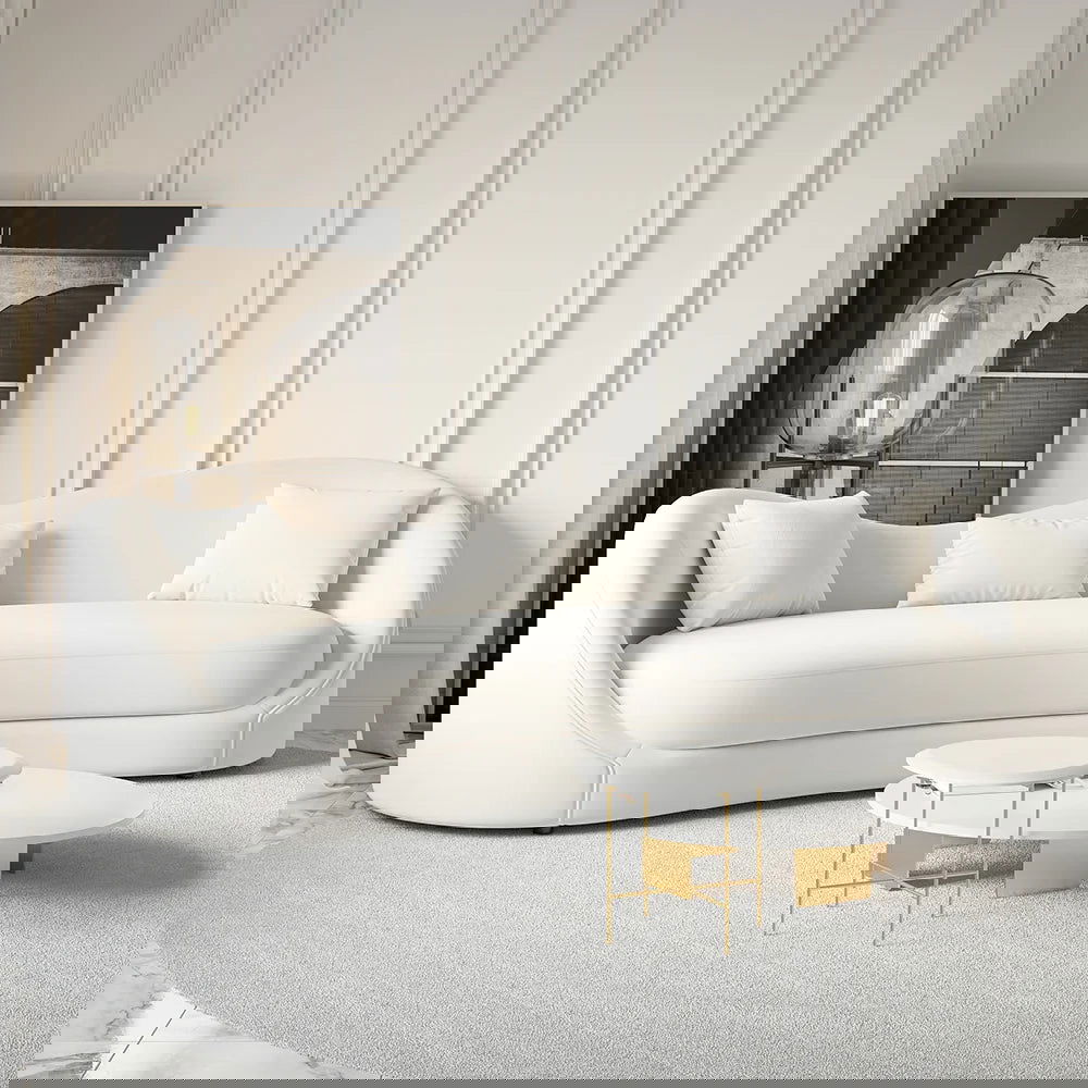 Luxury 2130mm Off White Velvet Upholstered Sofa 3-Seater Sofa Solid Wood Frame - Homary