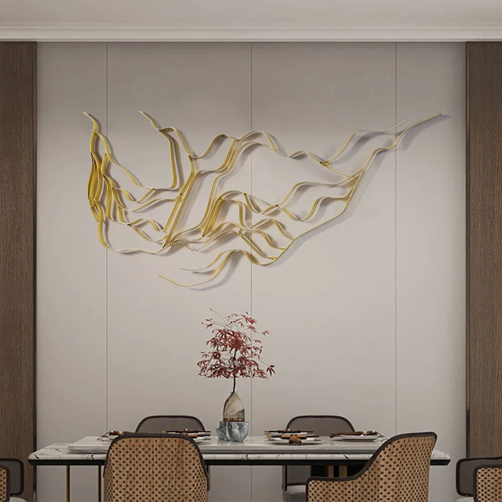 Luxury Abstract Wavy Lines Wall Decor Irregular Metal Wall Art in Gold for Living Room - 