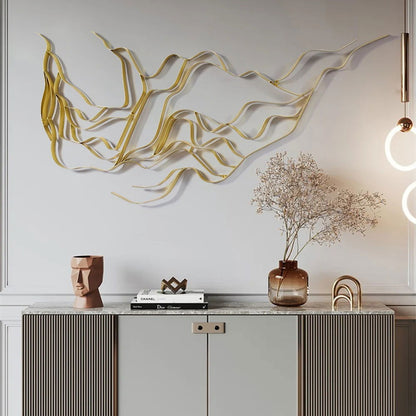 Luxury Abstract Wavy Lines Wall Decor Irregular Metal Wall Art in Gold for Living Room - 