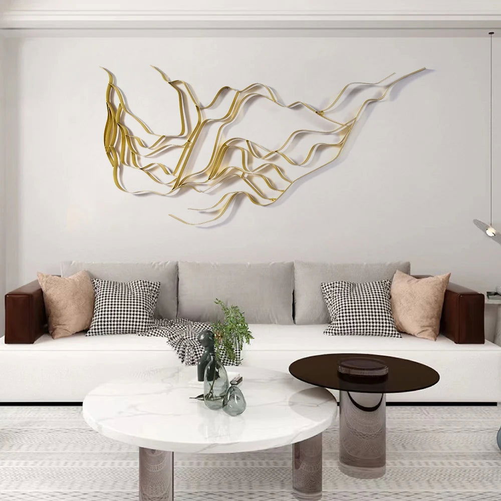 Luxury Abstract Wavy Lines Wall Decor Irregular Metal Wall Art in Gold for Living Room - 