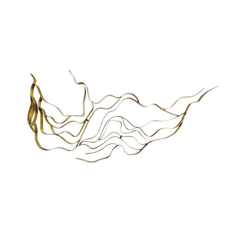 Luxury Abstract Wavy Lines Wall Decor Irregular Metal Wall Art in Gold for Living Room - 