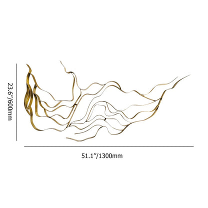 Luxury Abstract Wavy Lines Wall Decor Irregular Metal Wall Art in Gold for Living Room - 