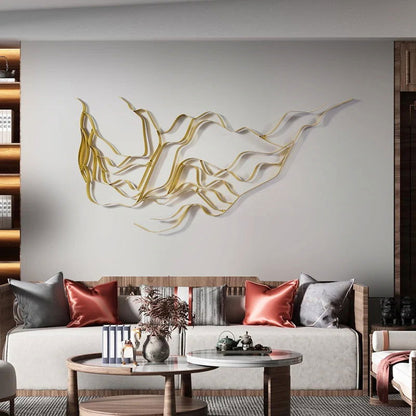 Luxury Abstract Wavy Lines Wall Decor Irregular Metal Wall Art in Gold for Living Room - 