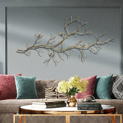 Luxury Creative Metal Branch & Birds Wall Decor Home Art in Gold in Living Room - 
