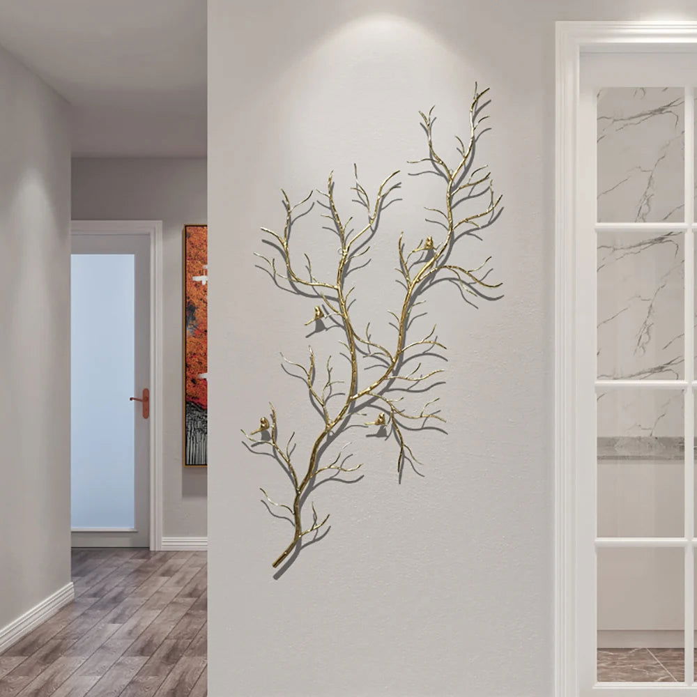 Luxury Creative Metal Branch & Birds Wall Decor Home Art in Gold in Living Room - 