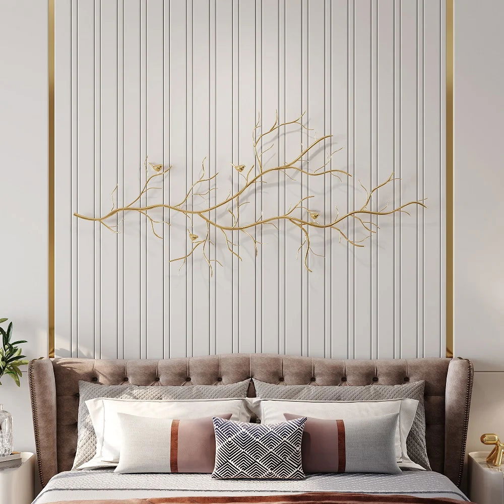 Luxury Creative Metal Branch & Birds Wall Decor Home Art in Gold in Living Room - 