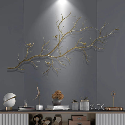Luxury Creative Metal Branch & Birds Wall Decor Home Art in Gold in Living Room - 