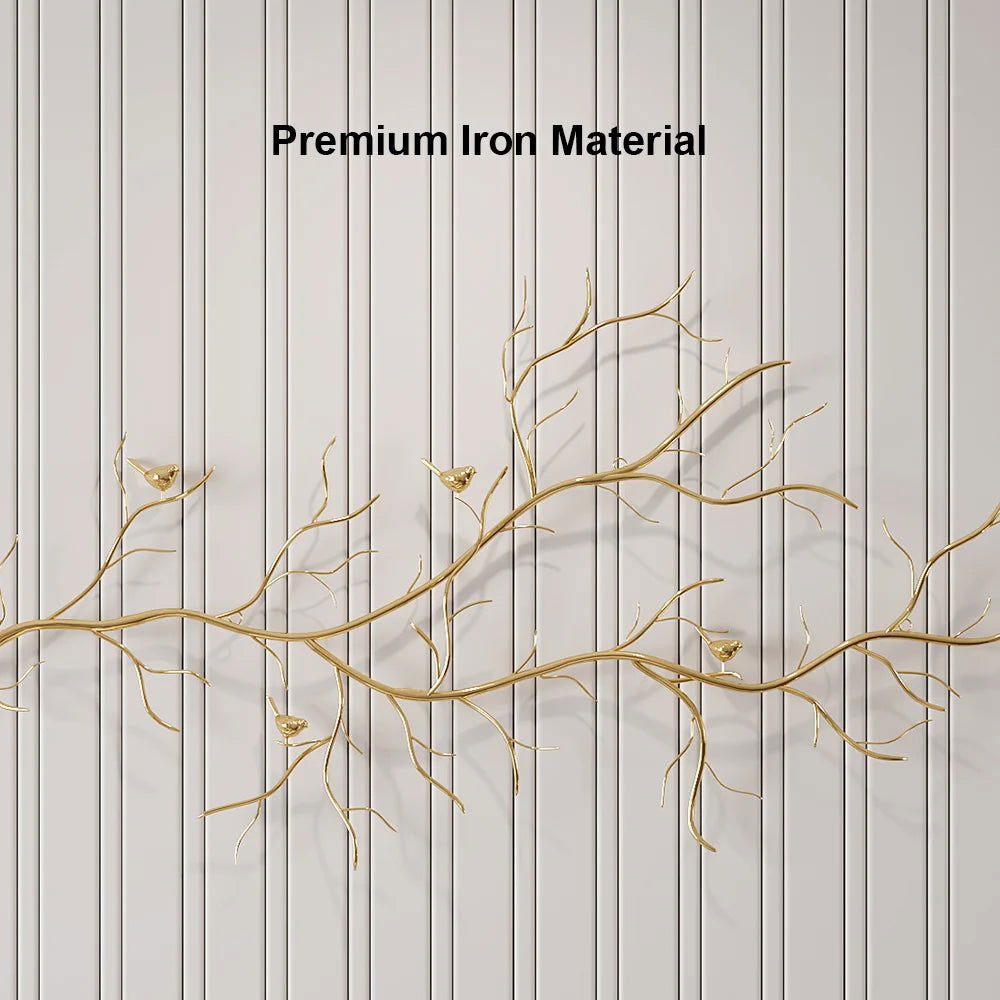 Luxury Creative Metal Branch & Birds Wall Decor Home Art in Gold in Living Room - 