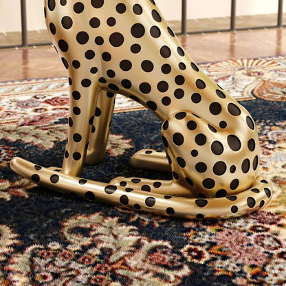 Luxury Gold Leopard Accent Side Table with Tray Top Resin Panther End Table Drink Table - 