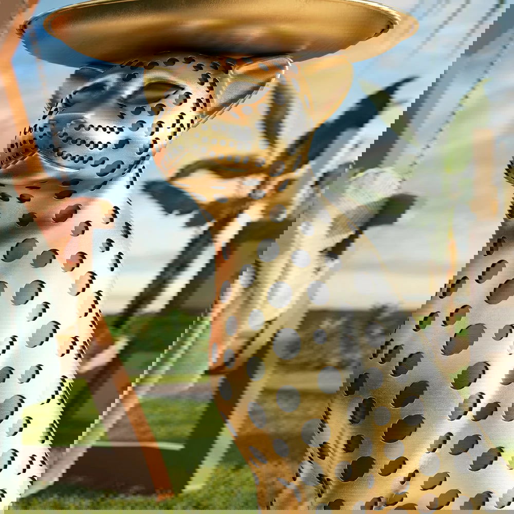 Luxury Gold Leopard Accent Side Table with Tray Top Resin Panther End Table Drink Table - 