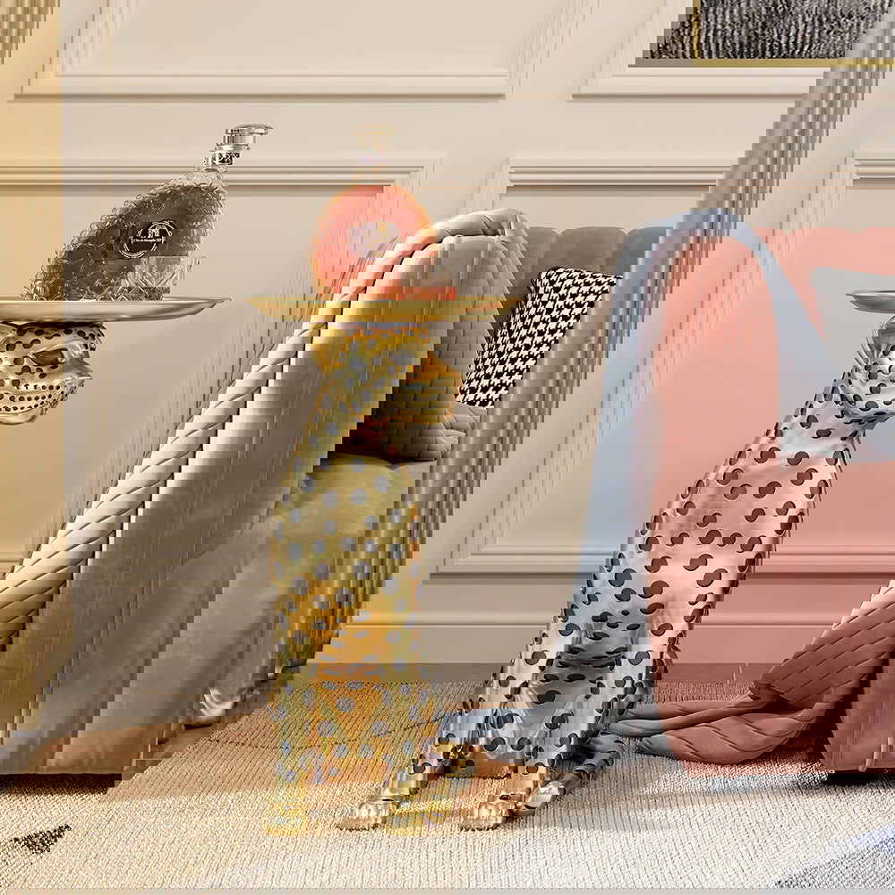 Luxury Gold Leopard Accent Side Table with Tray Top Resin Panther End Table Drink Table - 