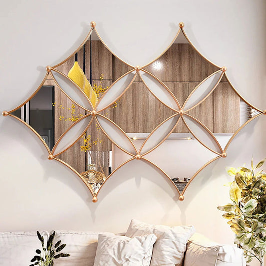 Luxury Gold Metal Wall Mirror Geometric Rhombus Home Decor - 