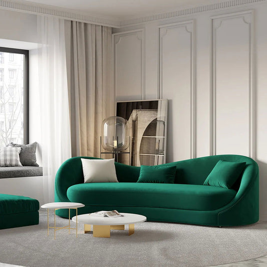 Luxury Green Velvet Upholstered Sofa 3-Seater Sofa Solid Wood Frame 2130mm Sofa - Homary