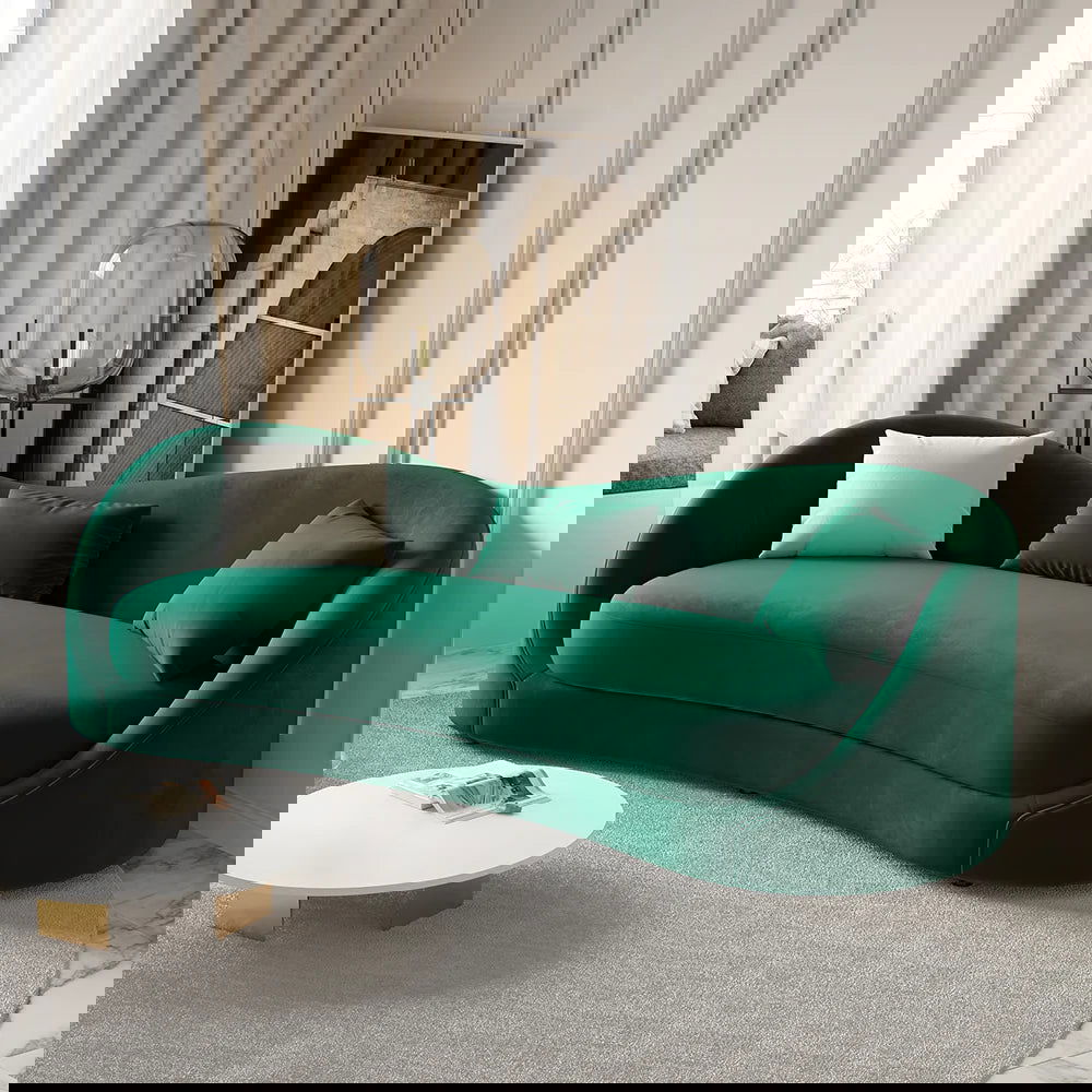 Luxury Green Velvet Upholstered Sofa 3-Seater Sofa Solid Wood Frame 2130mm Sofa - Homary