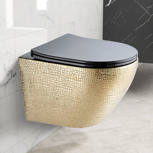 Luxury Round Wall-Mount Toilet Rimless Flushing Ceramic - Homary