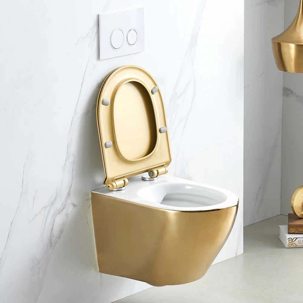 Luxury Round Wall-Mounted Toilet Rimless Flushing Ceramic - 