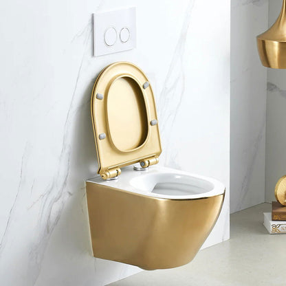 Luxury Round Wall-Mounted Toilet Rimless Flushing Ceramic - 