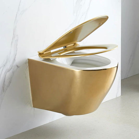 Luxury Round Wall-Mounted Toilet Rimless Flushing Ceramic - Homary