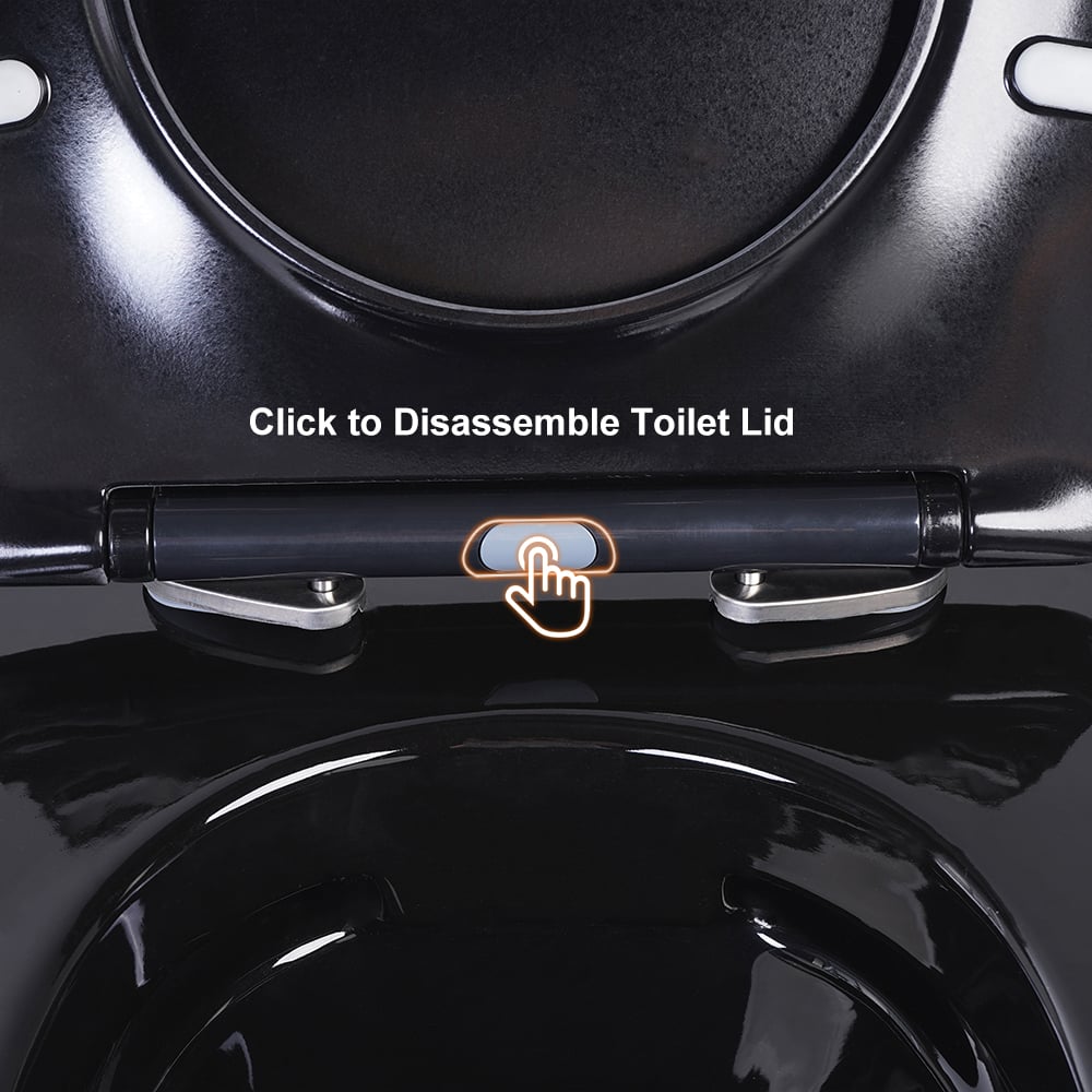 Luxury Round Wall-Mounted Toilet Rimless Flushing Ceramic in Black & Gold Rim - 