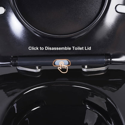Luxury Round Wall-Mounted Toilet Rimless Flushing Ceramic in Black & Gold Rim - 