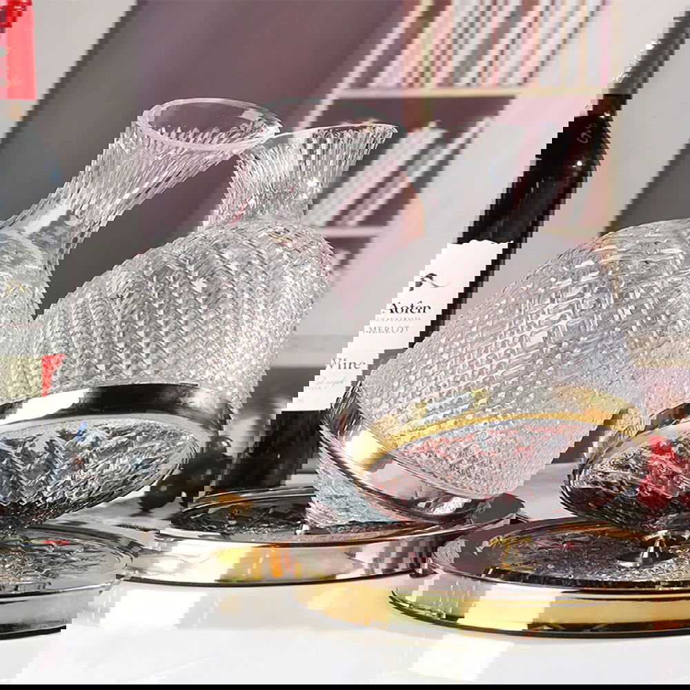 Luxury Tumbler Wine Decanter 360 Rotating Hand-Carved Diamond Creative Spin Decanter - 