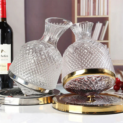 Luxury Tumbler Wine Decanter 360 Rotating Hand-Carved Diamond Creative Spin Decanter - 