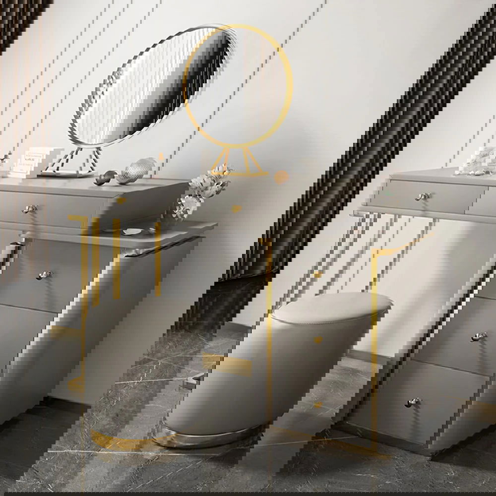 Makeup Vanity Set with Drawers Retractable Dressing Table Stool & Mirror Included - 