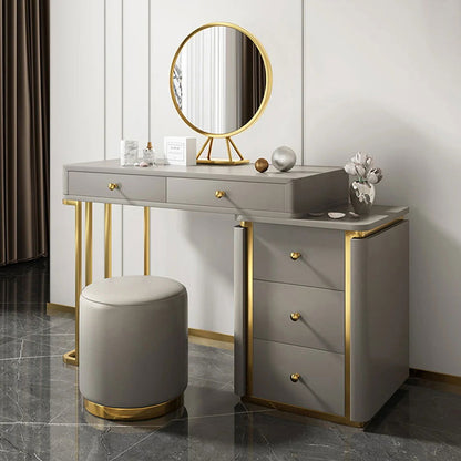 Makeup Vanity Set with Drawers Retractable Dressing Table Stool & Mirror Included - 