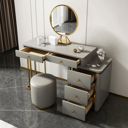 Makeup Vanity Set with Drawers Retractable Dressing Table Stool & Mirror Included - 