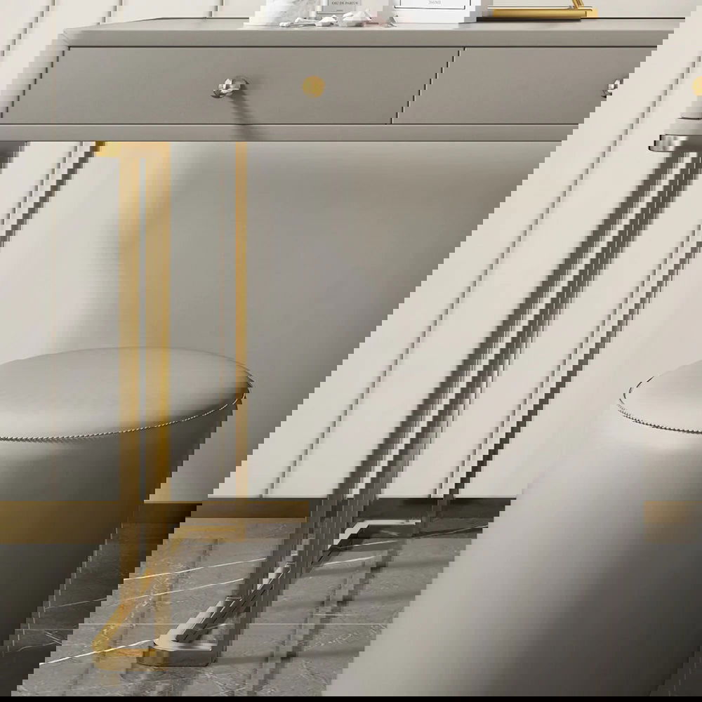 Makeup Vanity Set with Drawers Retractable Dressing Table Stool & Mirror Included - 