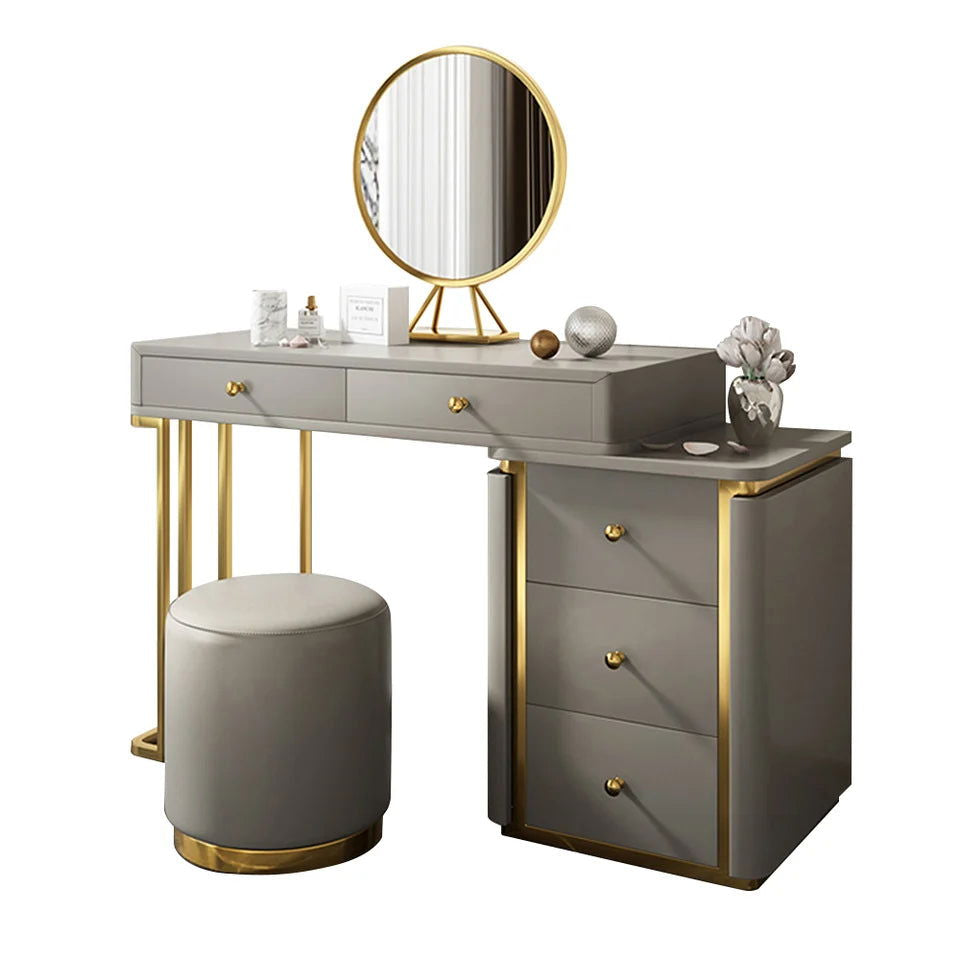 Makeup Vanity Set with Drawers Retractable Dressing Table Stool & Mirror Included - 