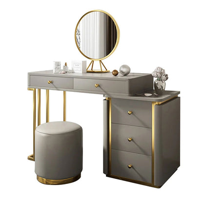 Makeup Vanity Set with Drawers Retractable Dressing Table Stool & Mirror Included - 