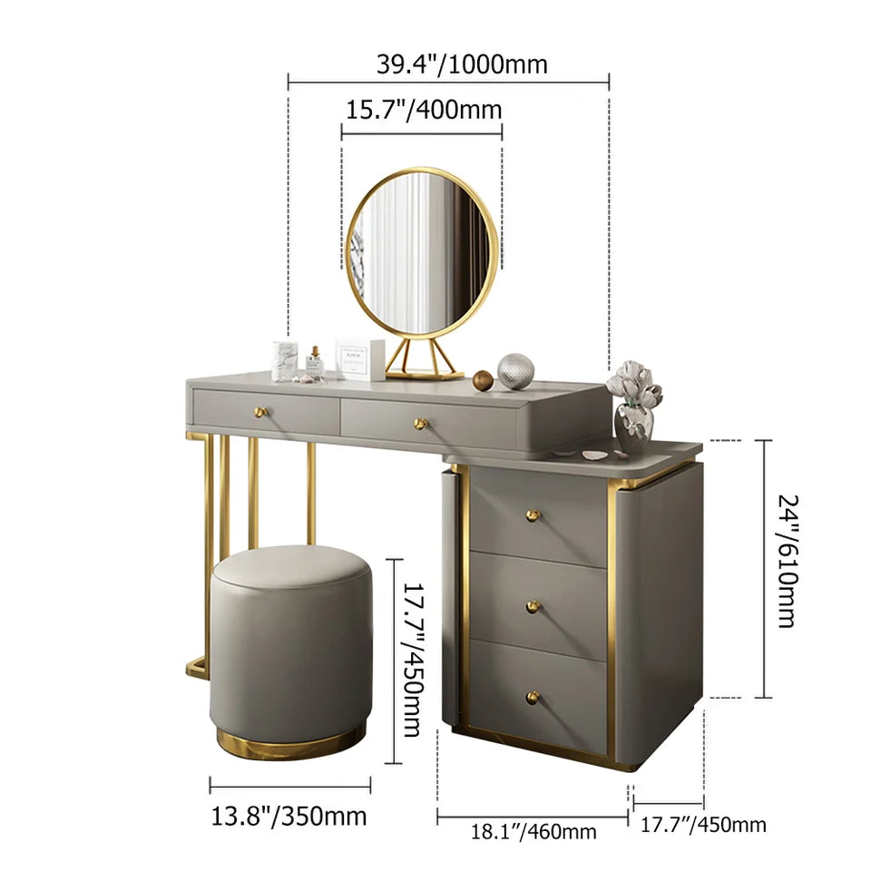 Makeup Vanity Set with Drawers Retractable Dressing Table Stool & Mirror Included - 