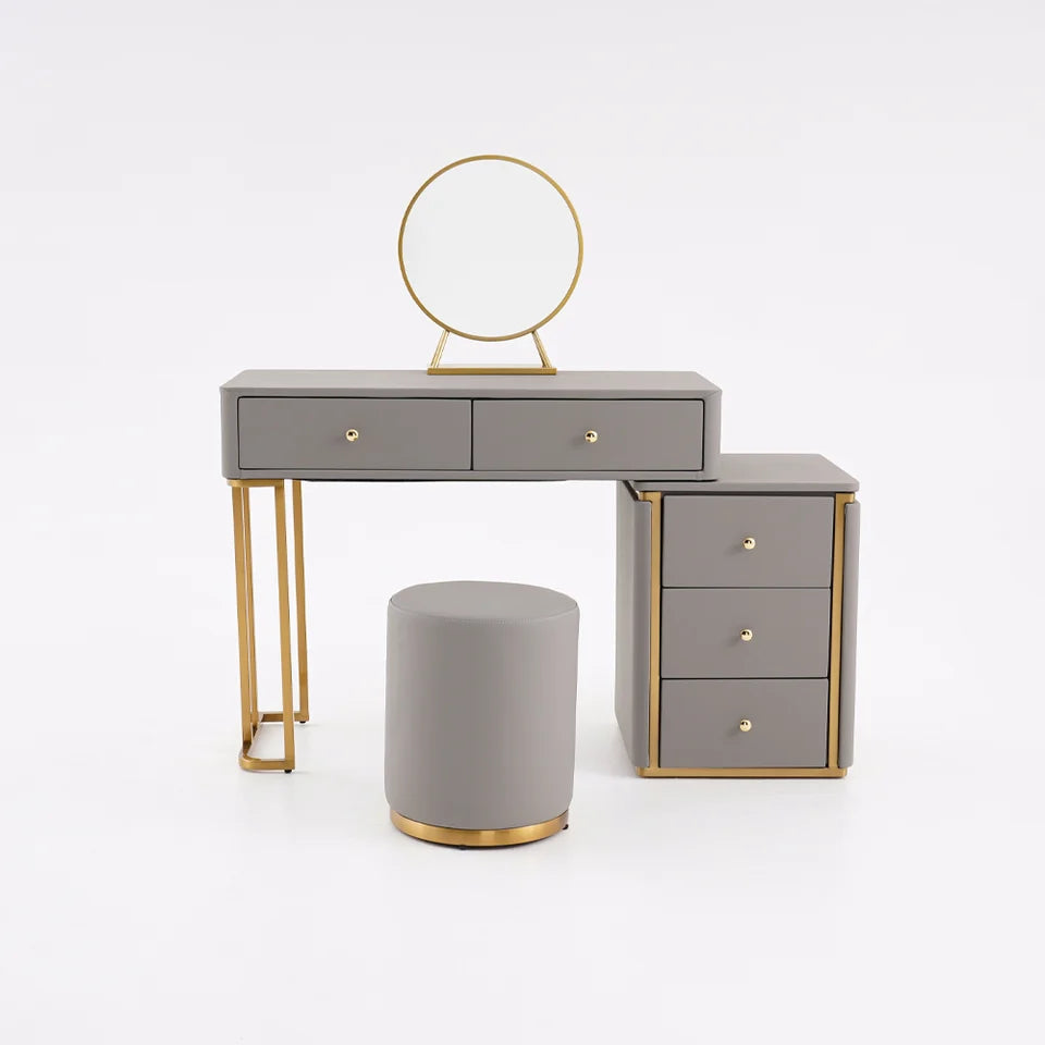 Makeup Vanity Set with Drawers Retractable Dressing Table Stool & Mirror Included - Homary