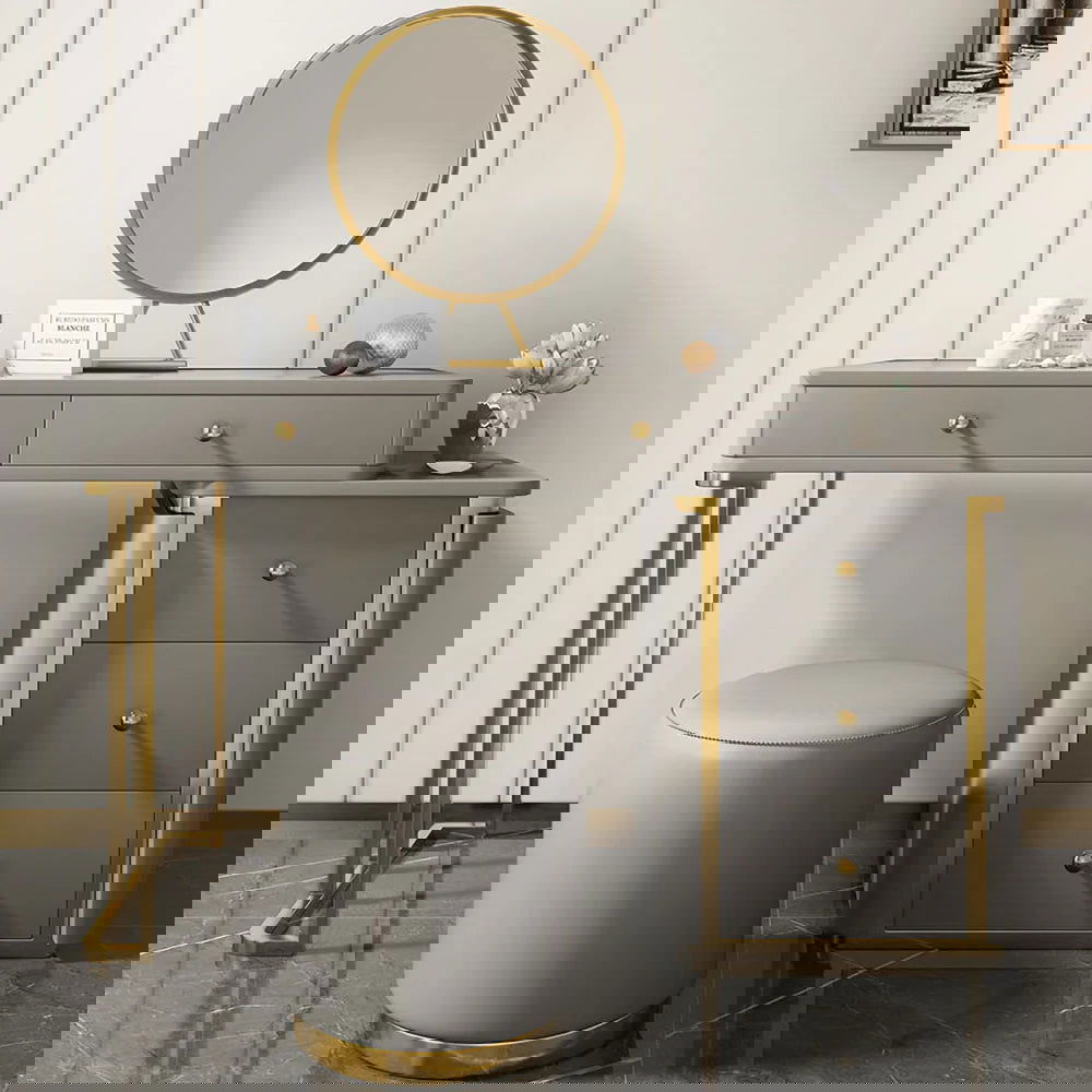 Makeup Vanity Set with Drawers Retractable Dressing Table Stool & Mirror Included - Homary