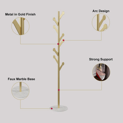 Marble Freestanding Clothing Rack Gold with Hooks for Bedroom - 