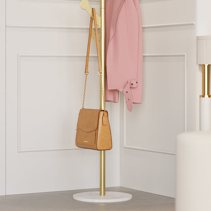 Marble Freestanding Clothing Rack Gold with Hooks for Bedroom - 