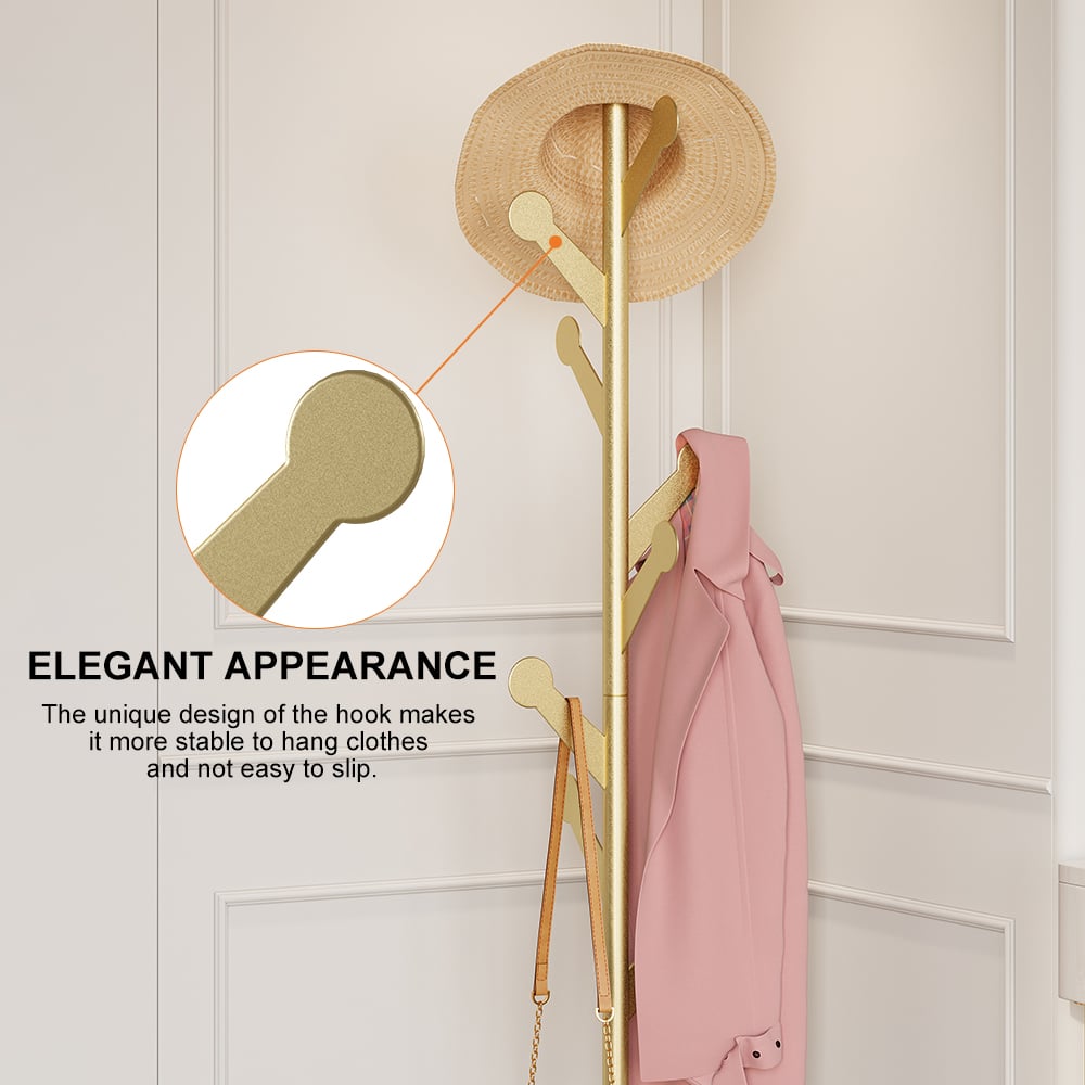 Marble Freestanding Clothing Rack Gold with Hooks for Bedroom - 
