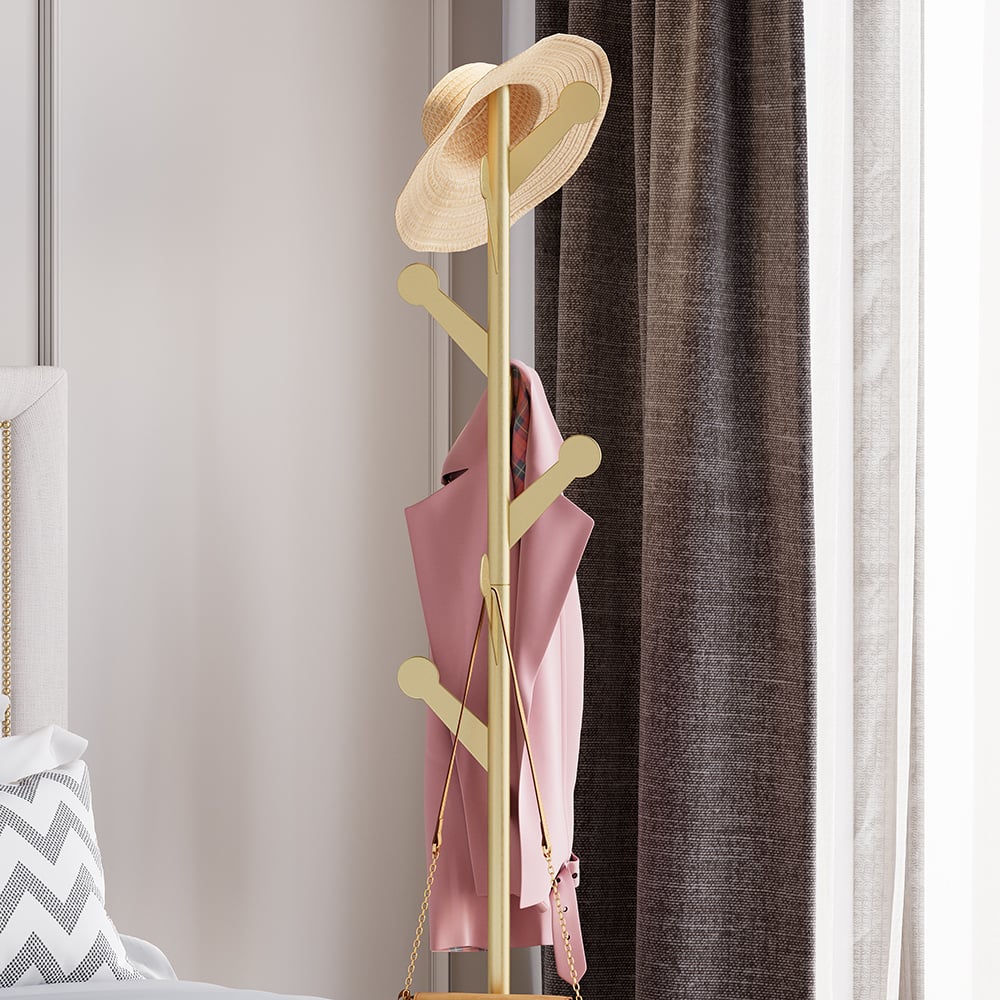 Marble Freestanding Clothing Rack Gold with Hooks for Bedroom - 