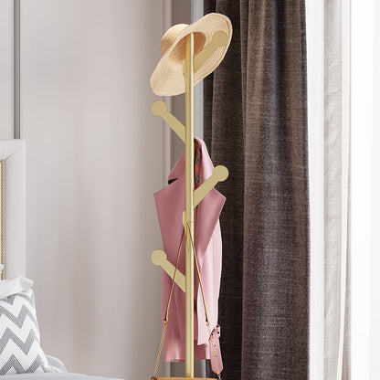 Marble Freestanding Clothing Rack Gold with Hooks for Bedroom - 