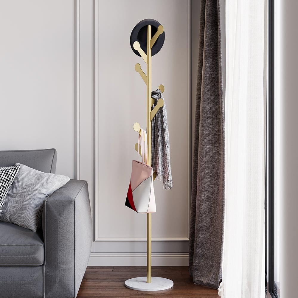 Marble Freestanding Clothing Rack Gold with Hooks for Bedroom - 