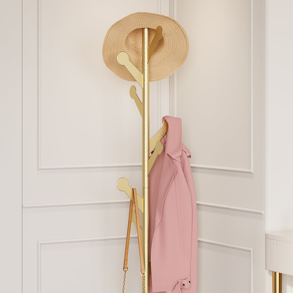 Marble Freestanding Clothing Rack Gold with Hooks for Bedroom - 